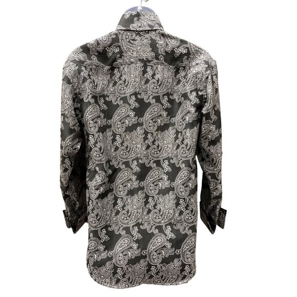 Leonardi Men's Black White Paisley Long Sleeve Dress Shirt Size S SKU 1381 - Picture 2 of 6